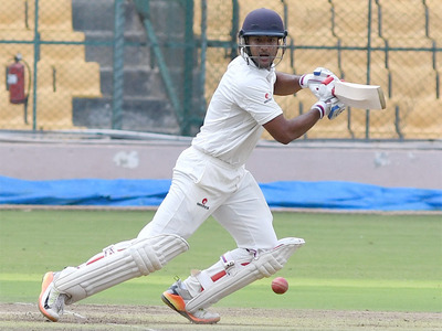 Mayank Agarwal plays a shot during his triple ton against Maharashtra (Pic. source: TOI)