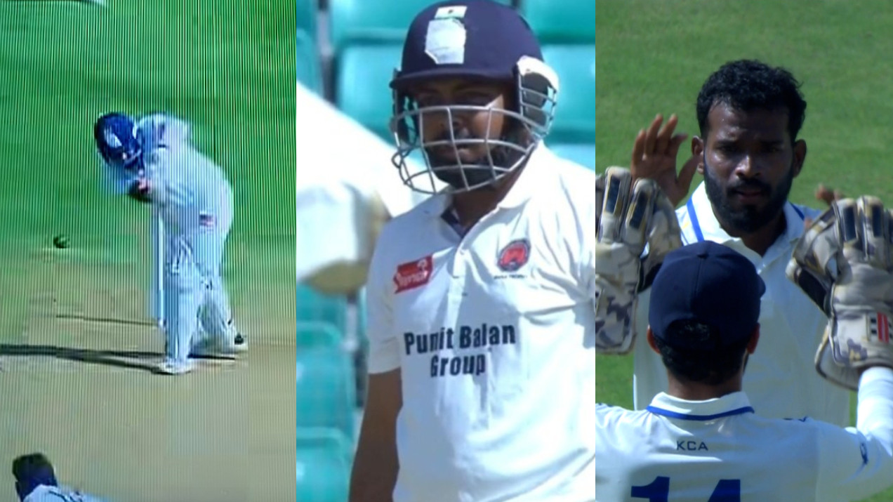 Ranji Trophy 2025-26: WATCH- Prithvi Shaw bags 4-ball duck on debut for Maharashtra; team crumbles to 5/4 v Kerala