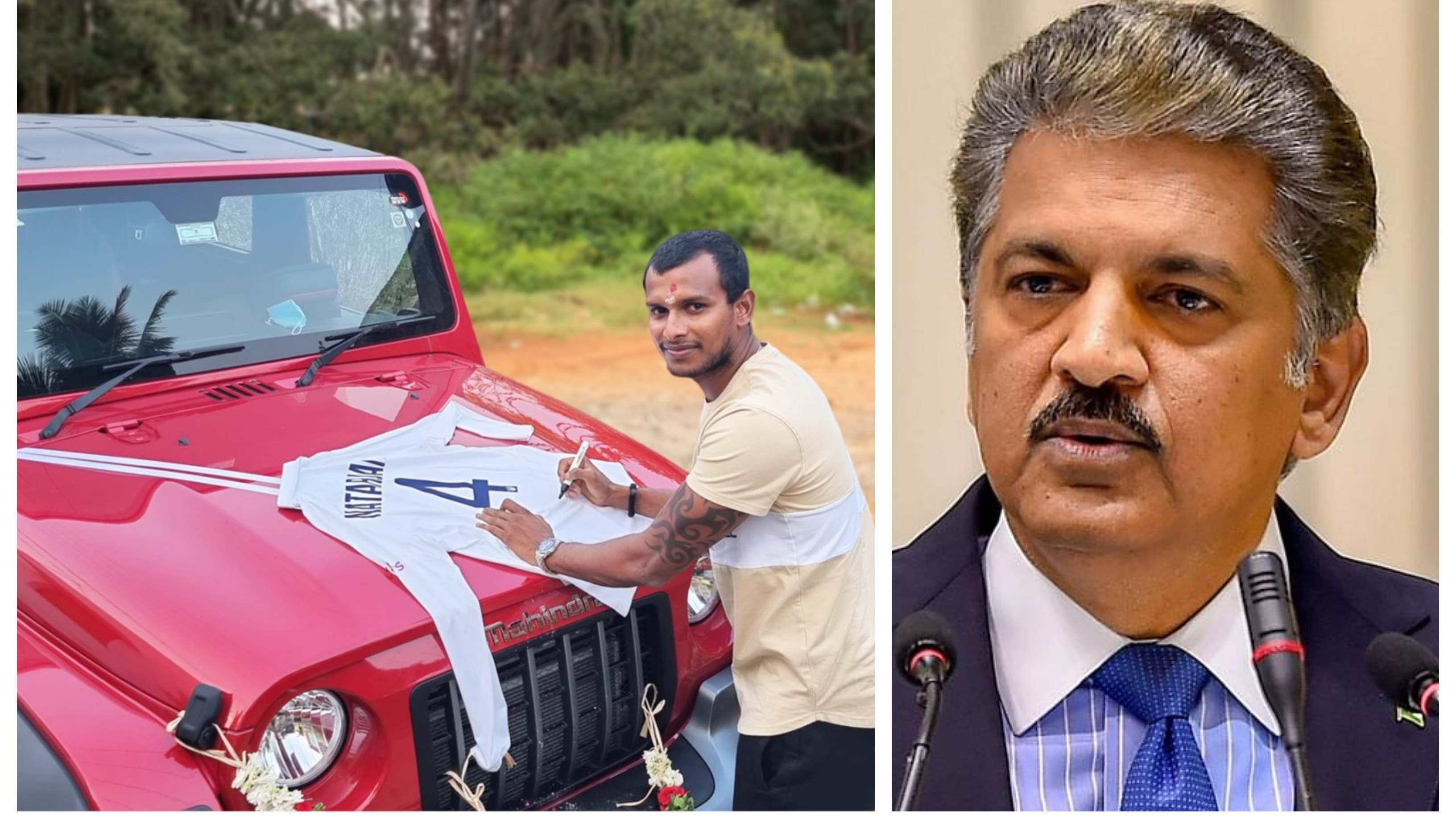 T Natarajan receives Thar SUV as gift, thanks Anand Mahindra with signed Gabba shirt in return