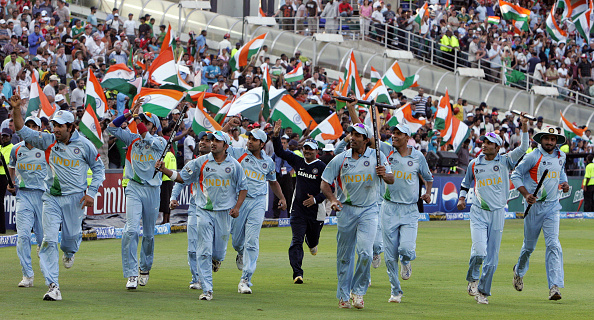 Team India doing a victory lap after beating Pakistan in the World T20 2007 final | Getty
