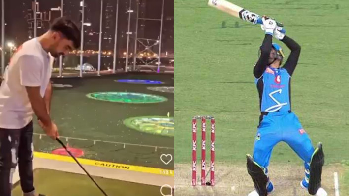 WATCH - Rashid Khan tries MS Dhoni's Helicopter shot with a golf stick