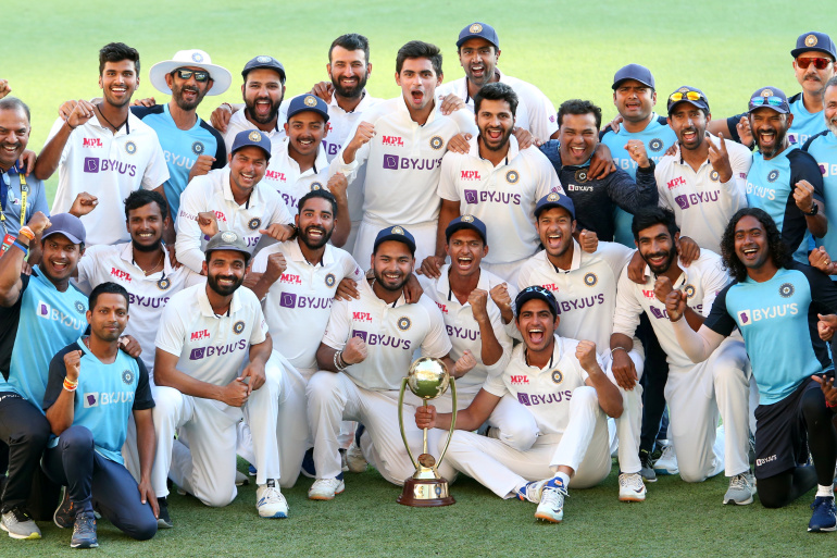 India with the Border-Gavaskar Trophy 2020-21 after winning the series in Australia 2-1 | Getty