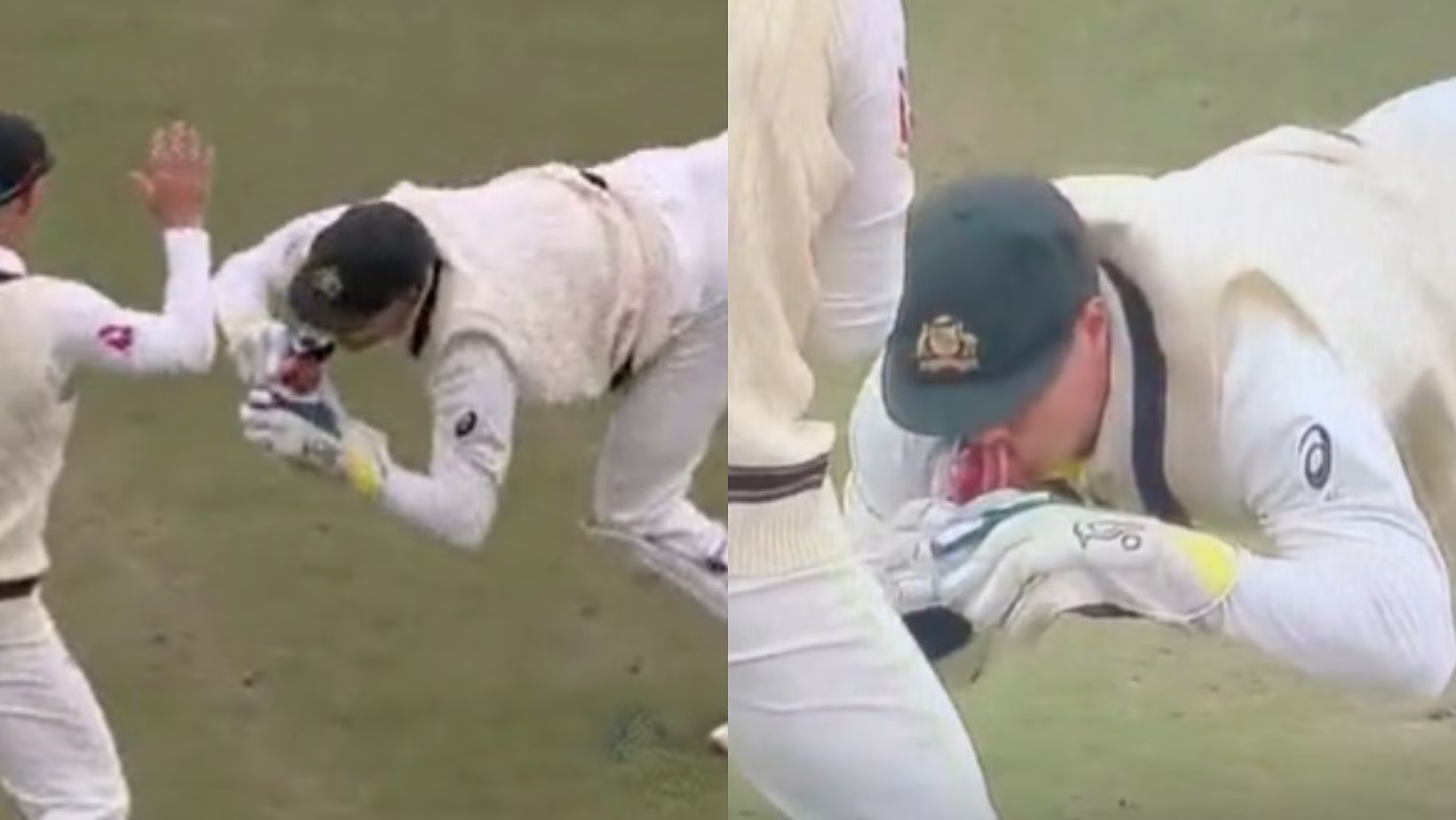 Carey used his lips to keep the ball safe in gloves while completing a catch | Twitter