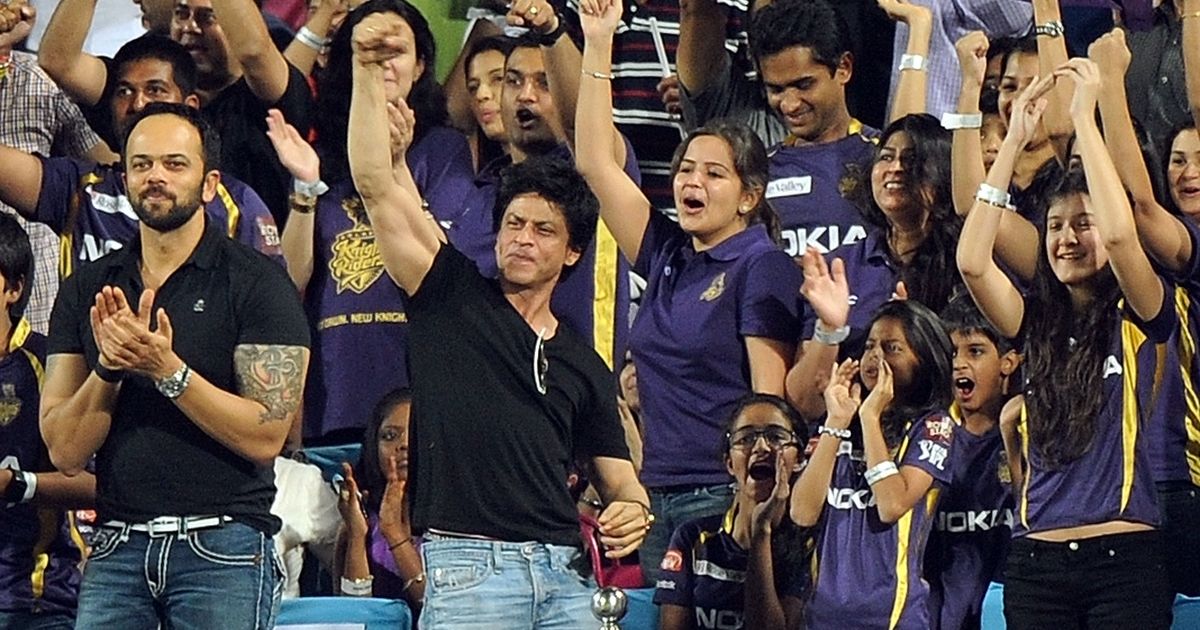 Shah Rukj Khan cheering for his IPl team KKR, which has won the title twice