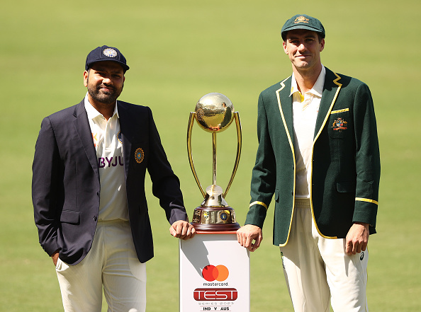 Rohit Sharma and Pat Cummins with the Border-Gavaskar Trophy | Getty