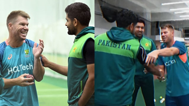 AUS v PAK 2023-24: WATCH- David Warner seemingly tells Babar Azam to go to the gym and lift weights