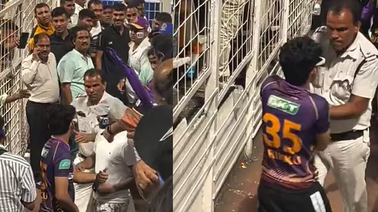 IPL 2024: WATCH- KKR fan wearing Rinku Singh jersey faces ire of police for trying to pocket the match ball