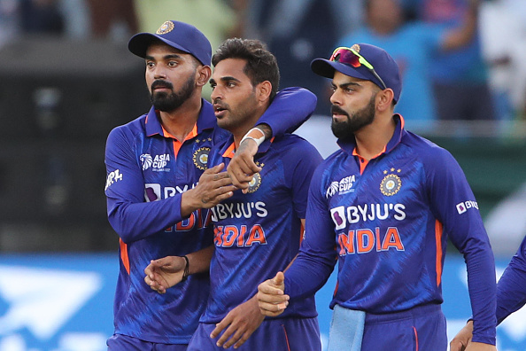 Bhuvneshwar Kumar celebrates the dismissal of Babar Azam | Getty