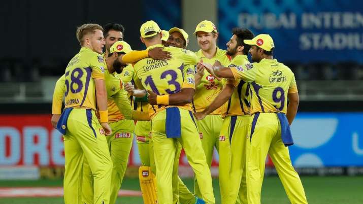 Chennai Super Kings' players celebrating their 20 runs win over SRH in Dubai (Photo - BCCI / IPL Twitter)
