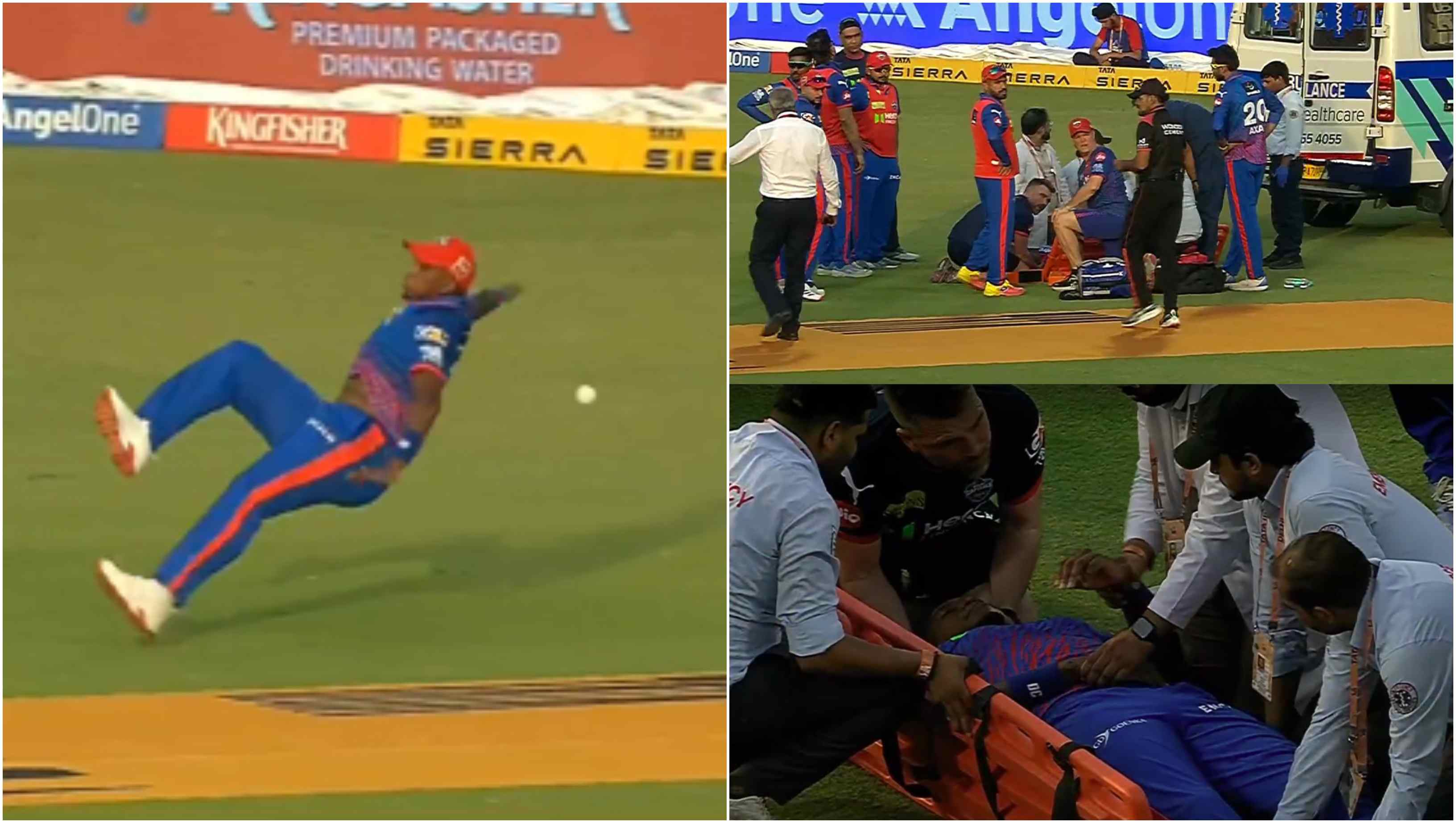 Lungi Ngidi was taken off the field in an ambulance after he injured his head while attempting a catch | X