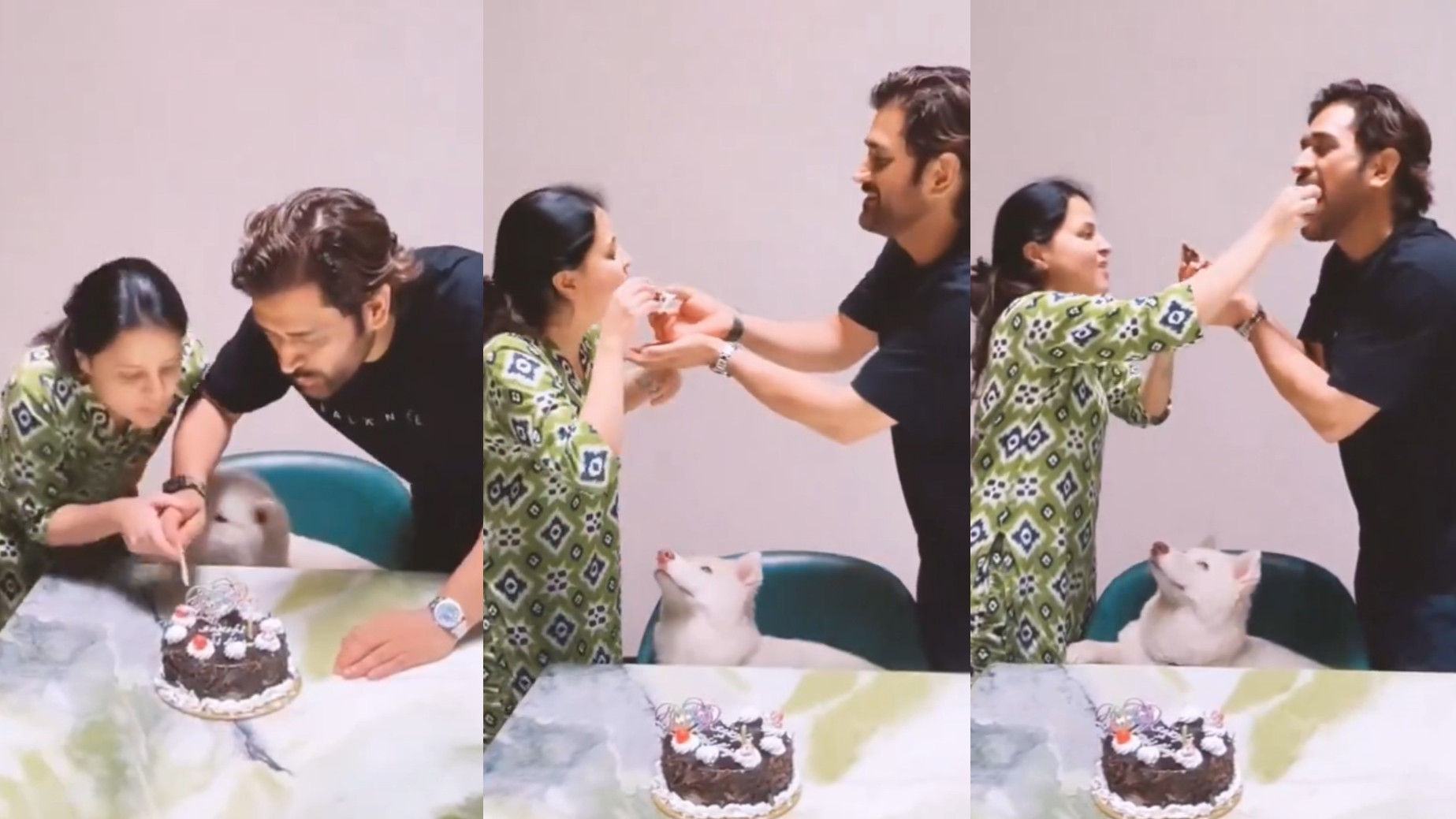 WATCH- MS Dhoni and Sakshi celebrate 15 years of togetherness by cutting a cake