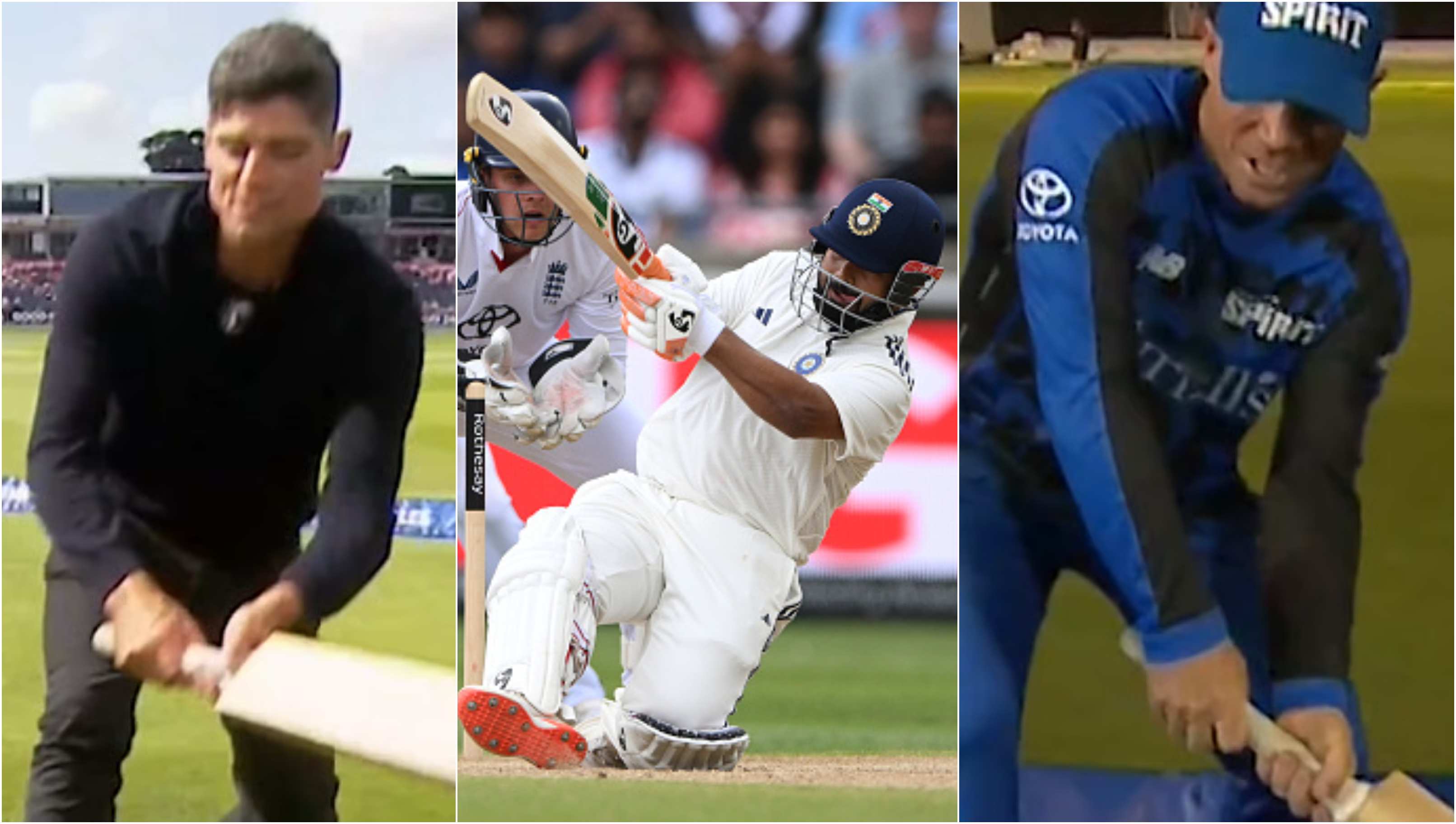 Cook and Warner imitating Pant's paddle sweep | @bbctms/Getty