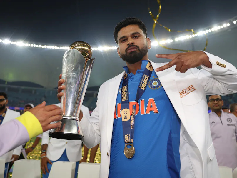 Shreyas Iyer with ICC Champions Trophy 2025 after India's win | Getty