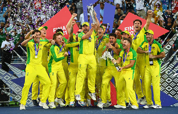Australian players celebrate after winning their maiden T20 World Cup title | Getty