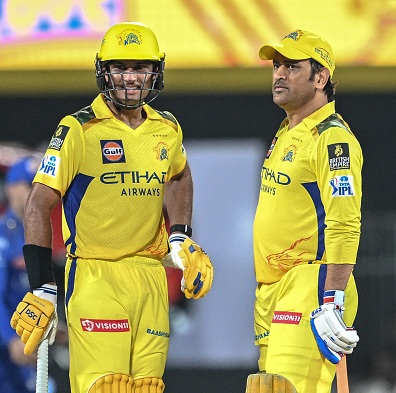 Rachin Ravindra and MS Dhoni | Getty