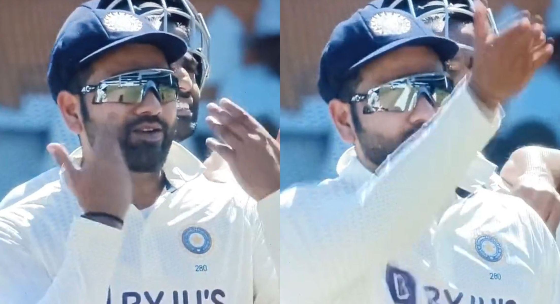 Rohit Sharma reacting to cameraperson showing him and the team on teh screen | Twitter