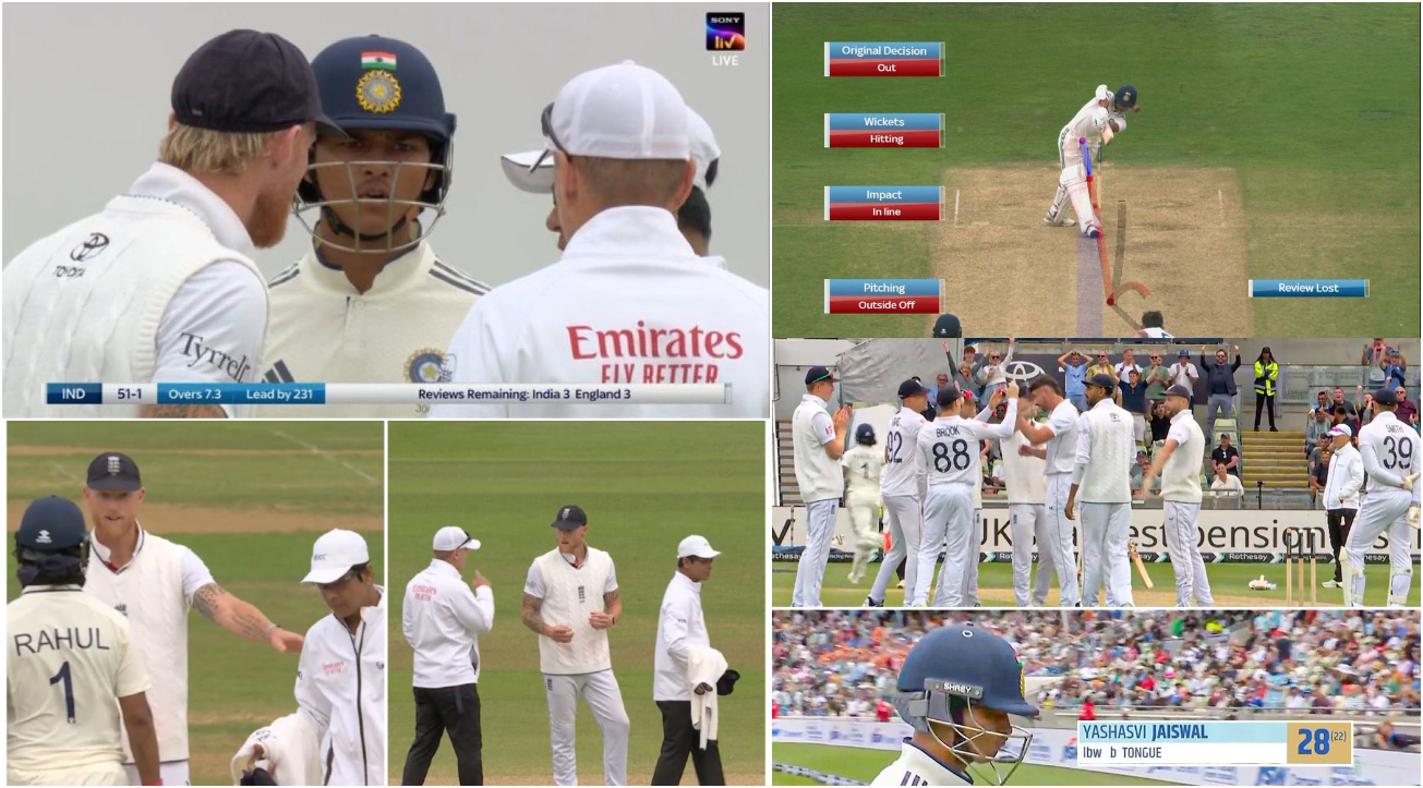 Yashasvi Jaiswal late DRS call led to Stokes arguing with umpires | X