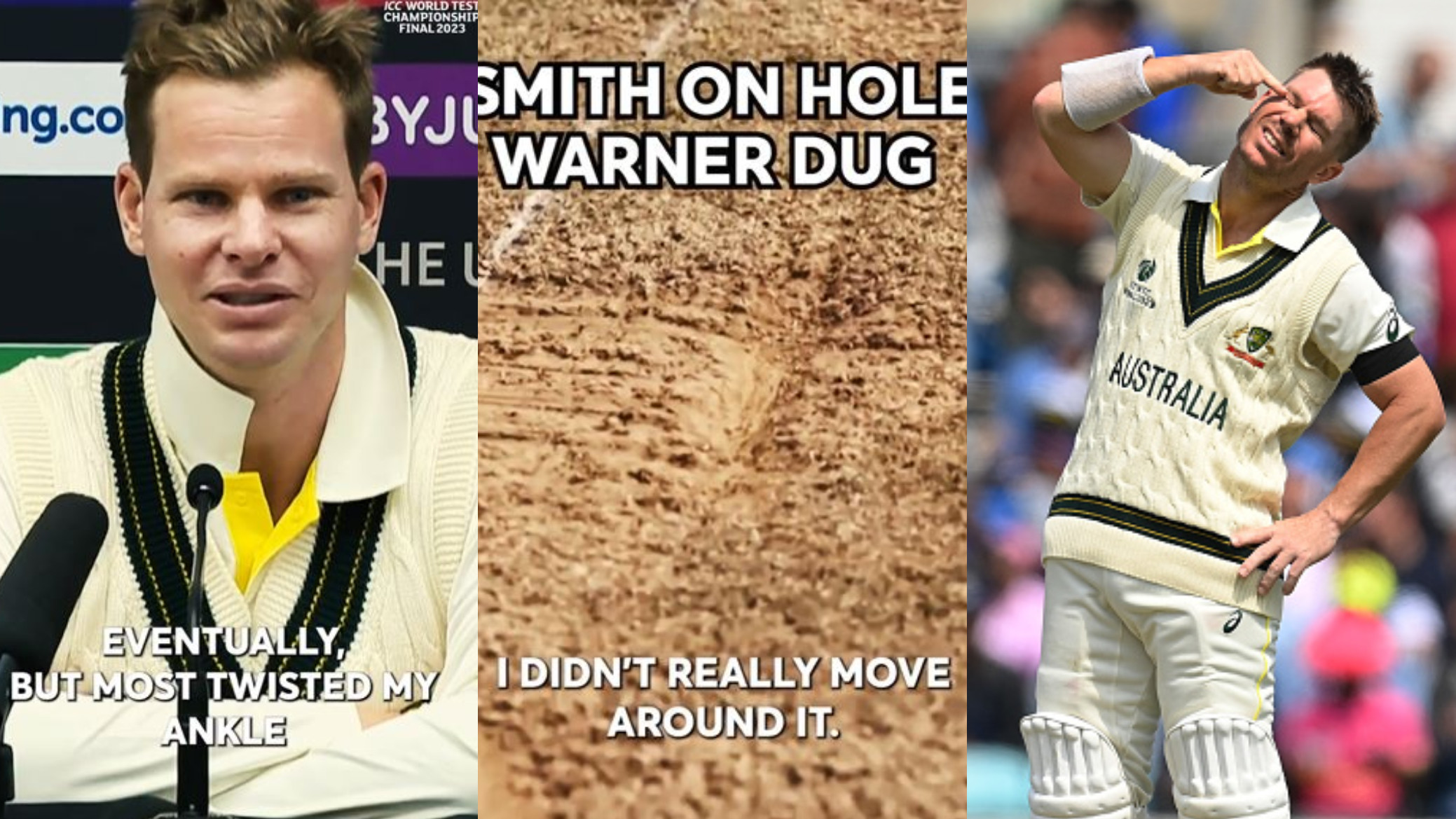 WTC 2023 Final: WATCH- “Almost twisted by ankle”- Steve Smith’s funny take on Warner digging a hole near the crease