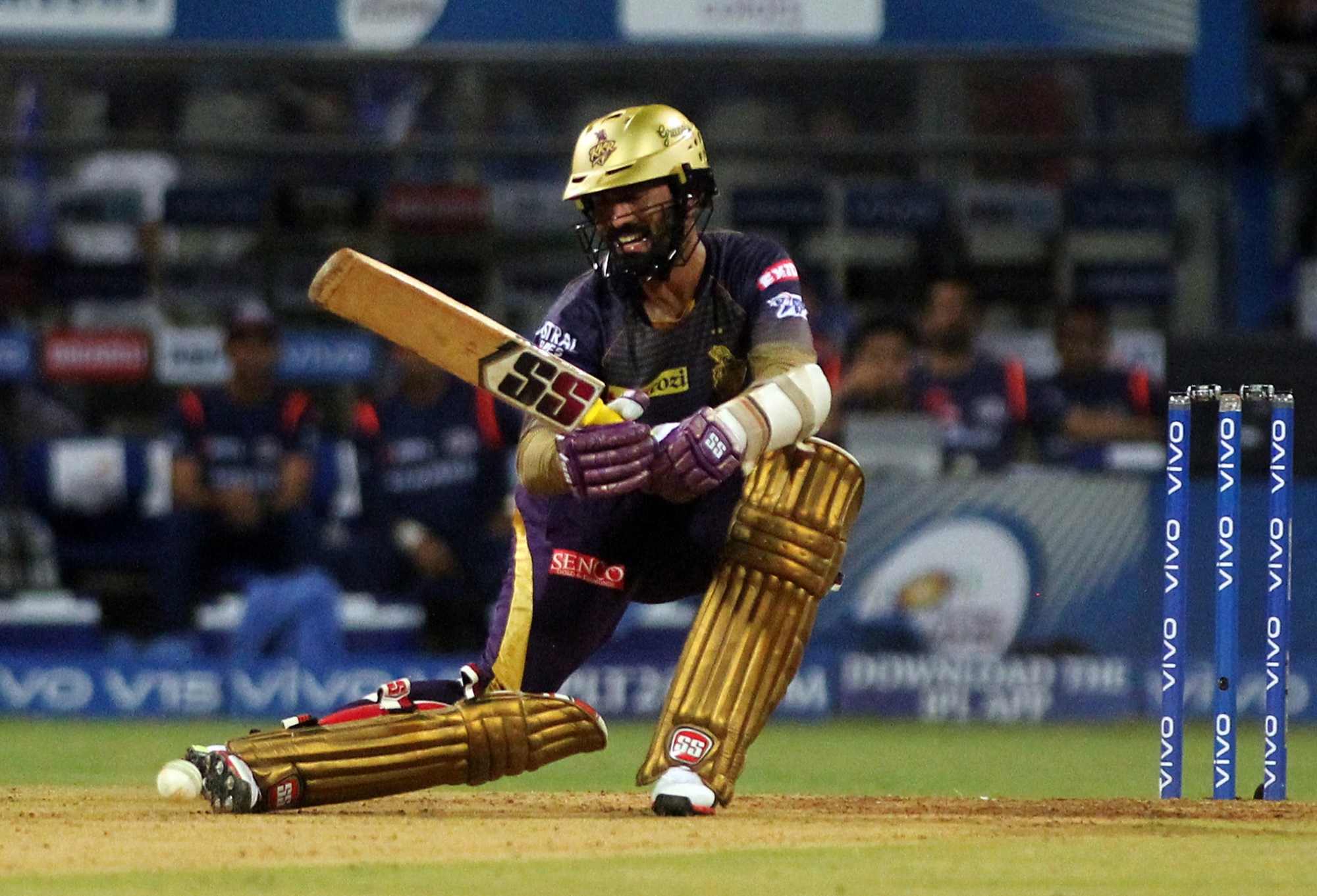 Man of the Match Dinesh Karthik scored 58 runs off 29 balls against KXIP in Abu Dhabi. (Photo - IANS)