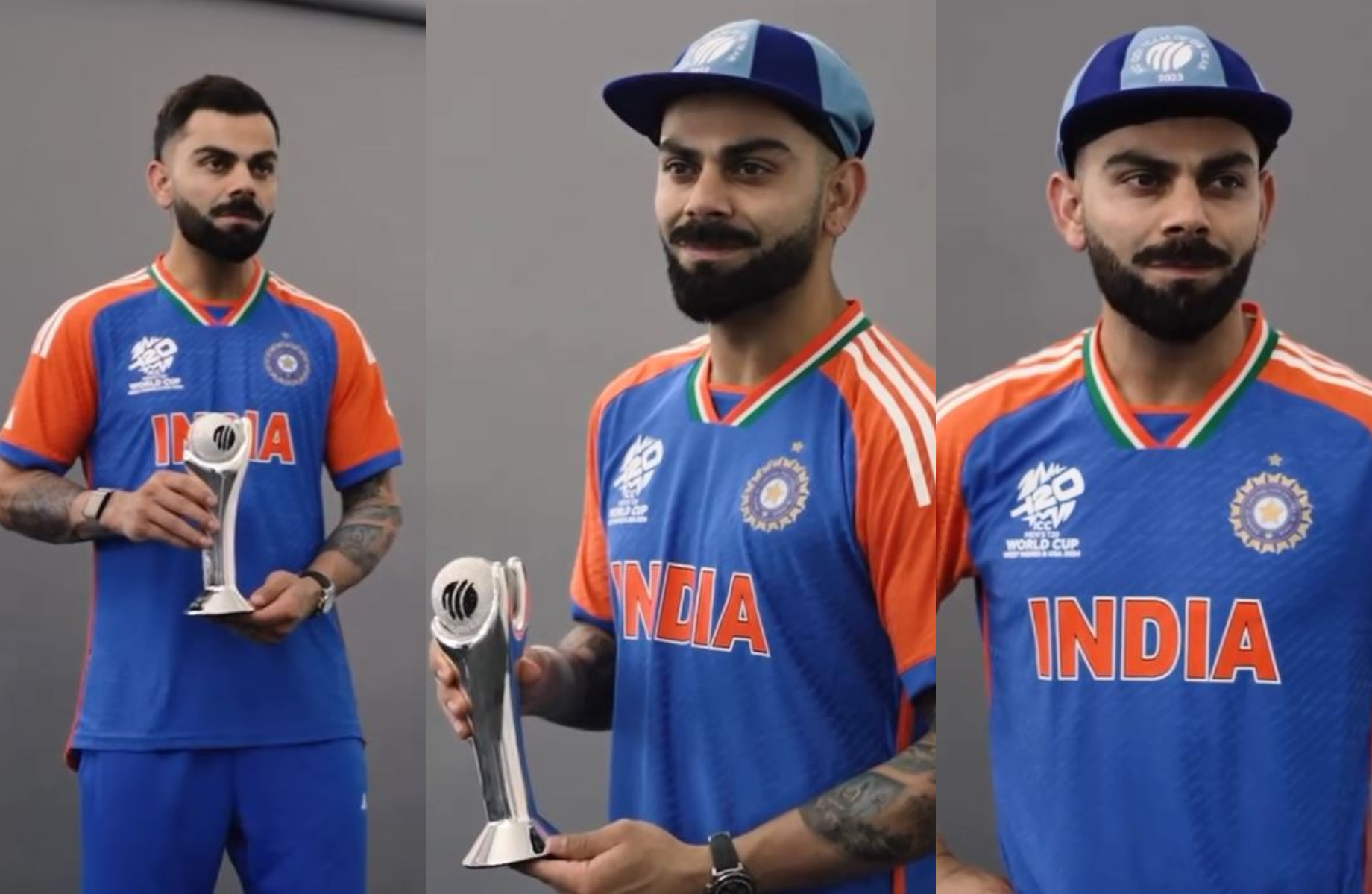 Virat Kohli with ICC ODI Player of the Year award and ODI team of the year 2023 cap | ICC