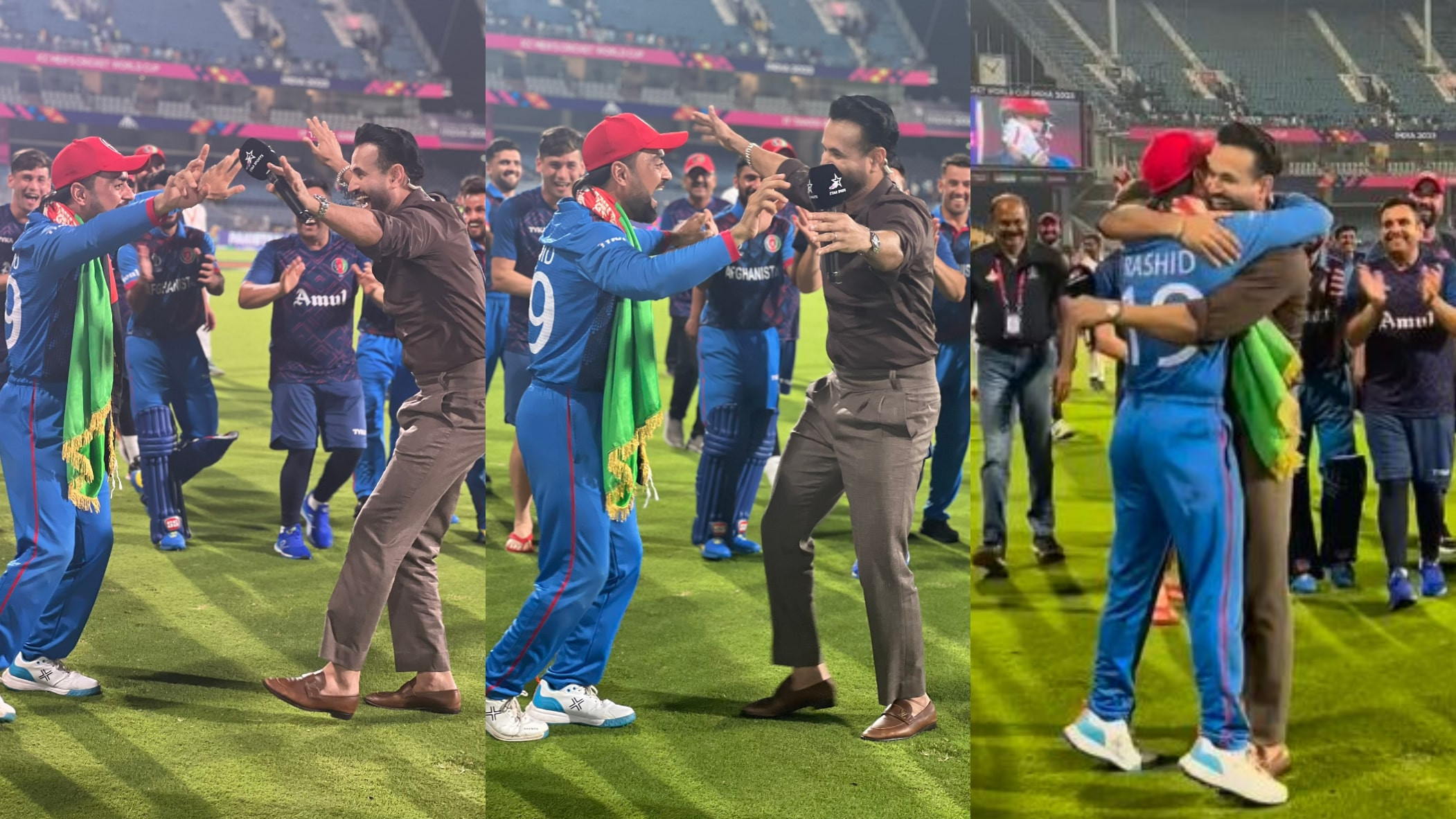 CWC 2023: WATCH- Irfan Pathan dances with Rashid Khan to fulfill his promise as Afghanistan beats Pakistan in Chennai