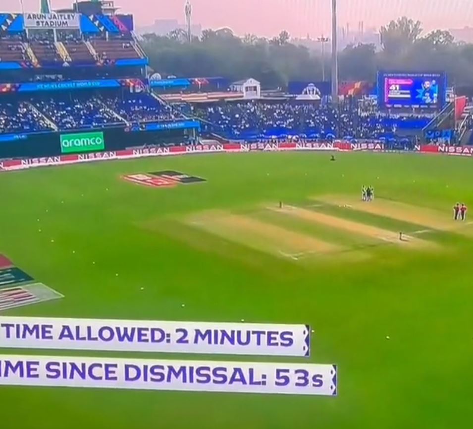 Mathews shared a video with a timer shown by official CWC 2023 broadcasters | X