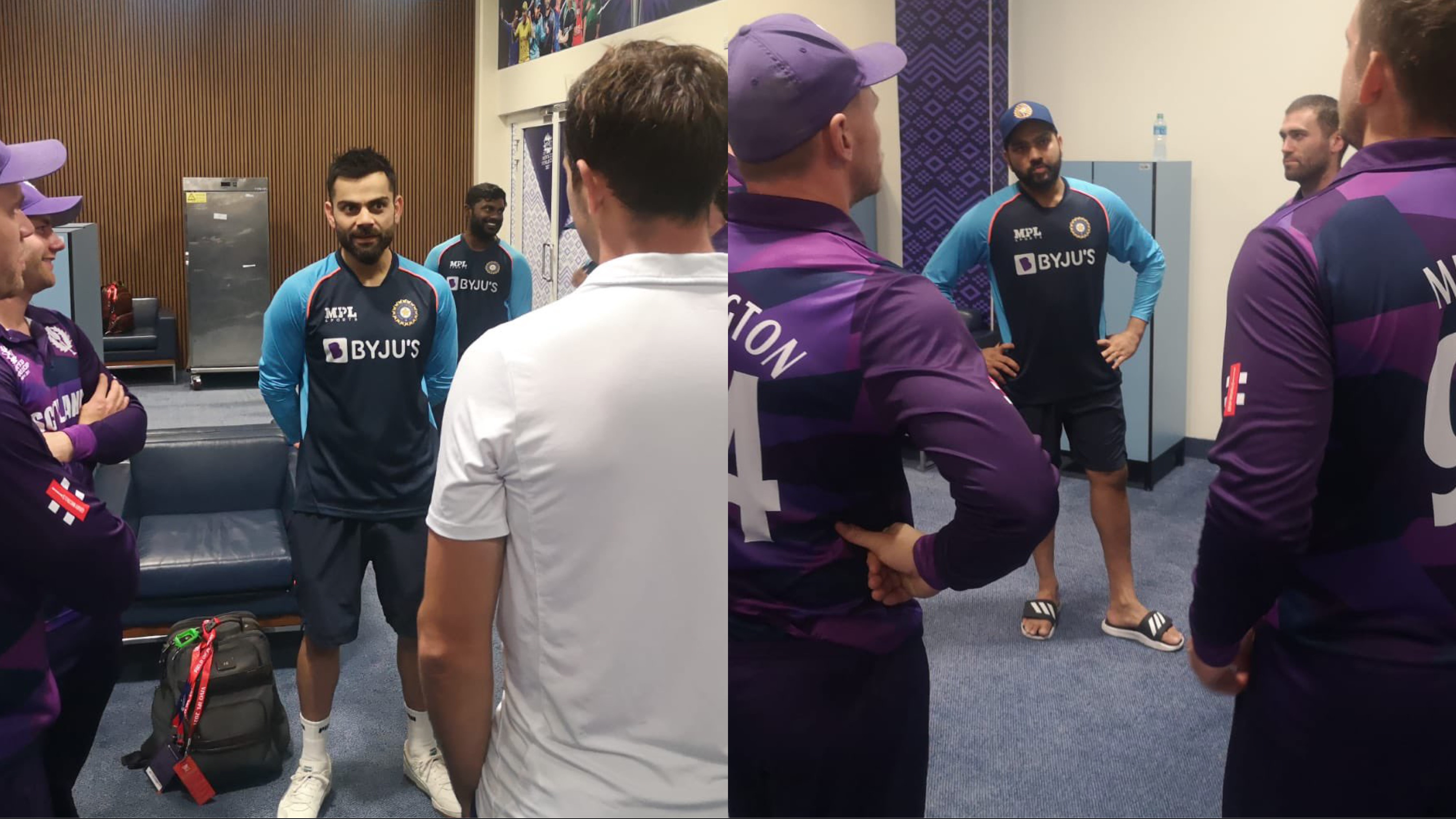 T20 World Cup 2021: PICS - Scotland players visit Team India dressing room after the match