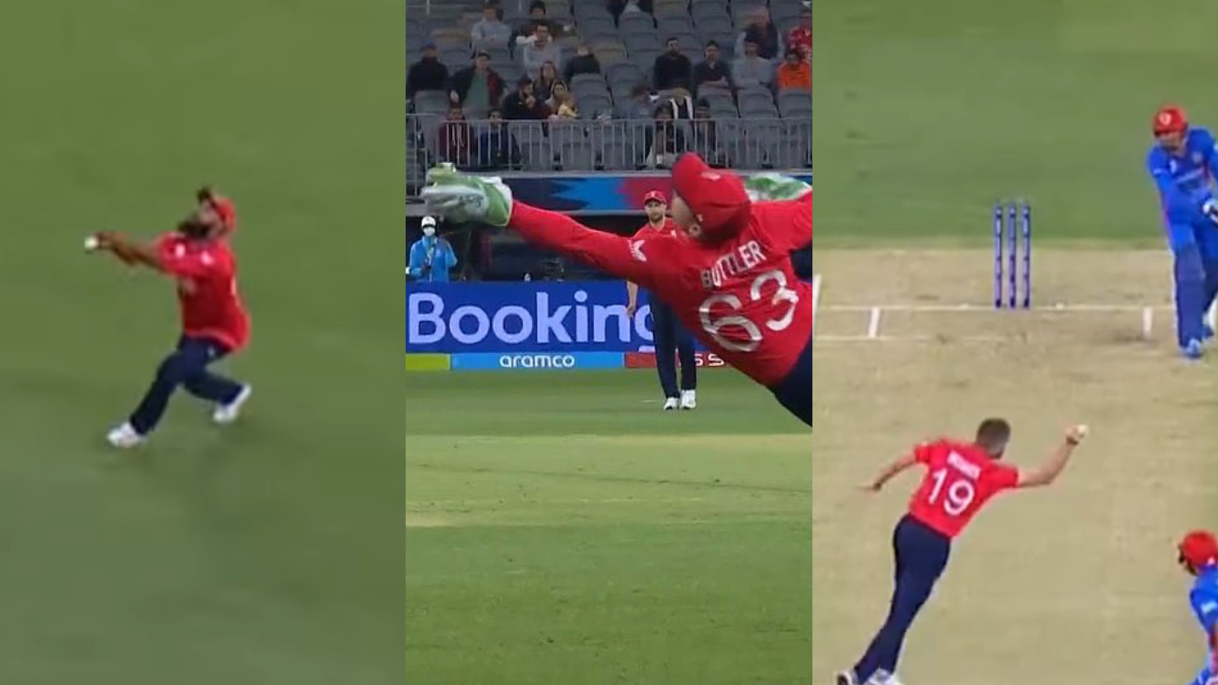 T20 World Cup 2022: WATCH - Rashid, Buttler, Woakes pluck excellent catches as England clean up Afghanistan for 112