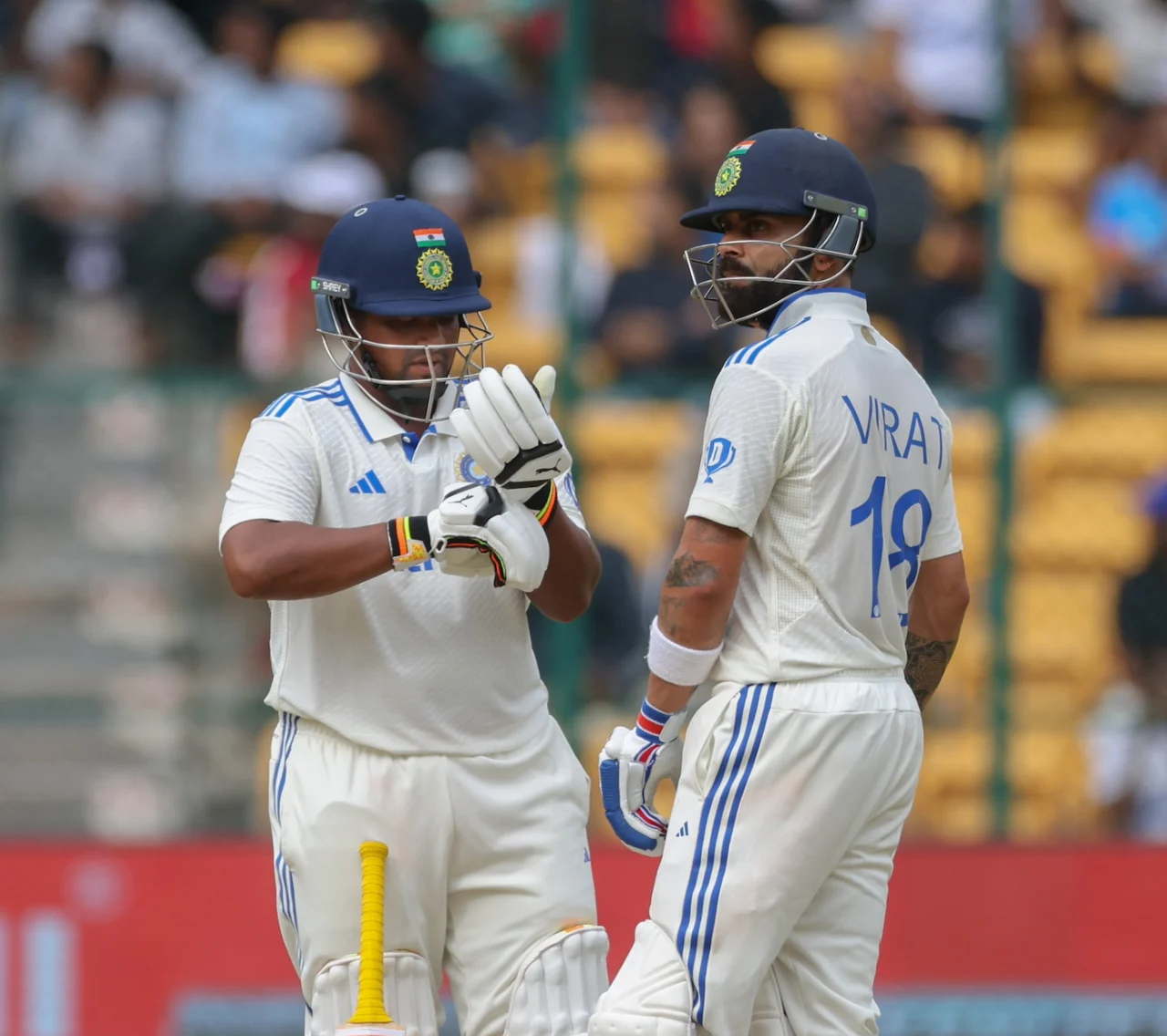 Sarfaraz Khan and Virat Kohli scored 70* and 70 respectively, adding 136 runs | Getty