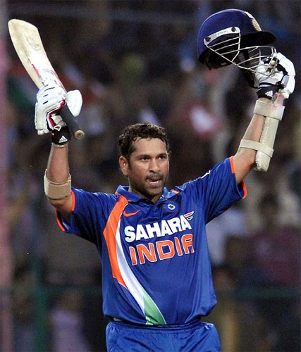 Sachin Tendulkar celebrates his record making 200 against SA in 2010 | Getty