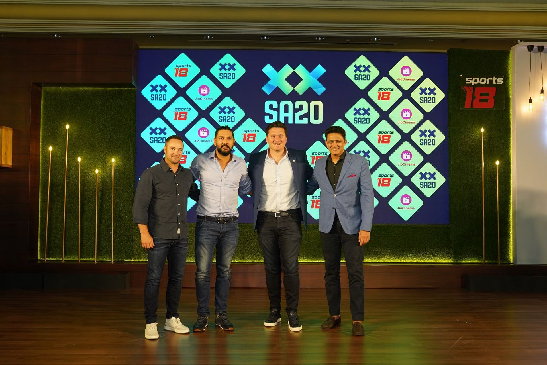 Yuvraj Singh with Smith, Boucher and Kumble at the launch of SA20 league | PTI