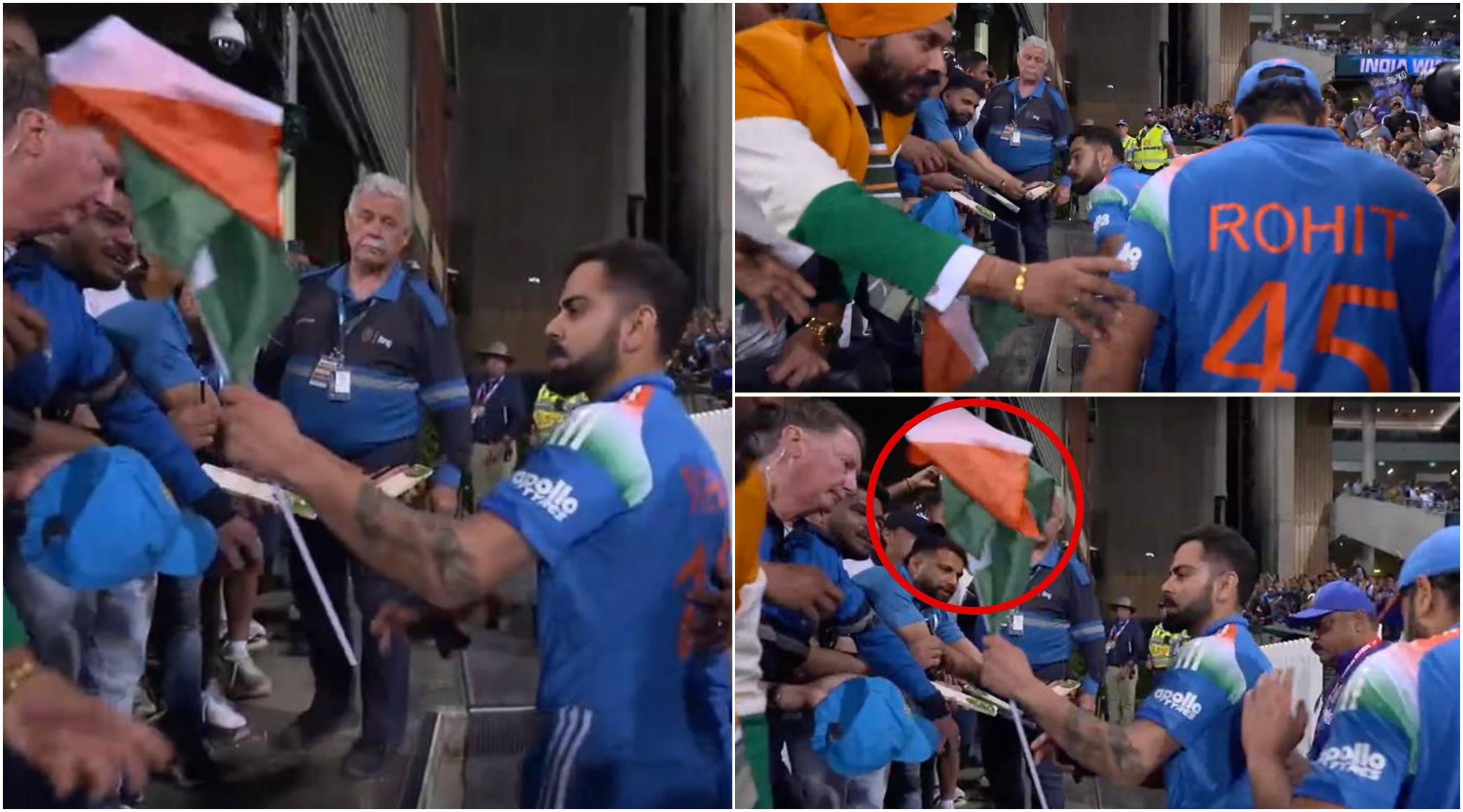 Virat Kohli swiftly picked up the Indian flag off the ground | X