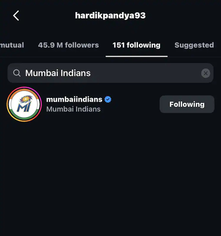Hardik Pandya Instagram Screenshot