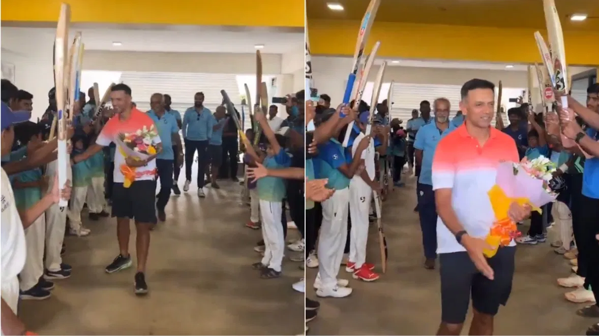 WATCH- Rahul Dravid receives guard of honor from budding cricketers at an academy