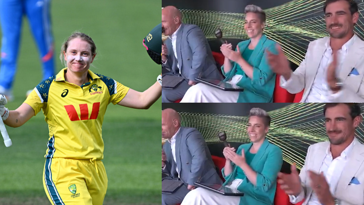 WATCH- Mitchell Starc applauds in comm box as Alyssa Healy hits century in her final ODI for Australia