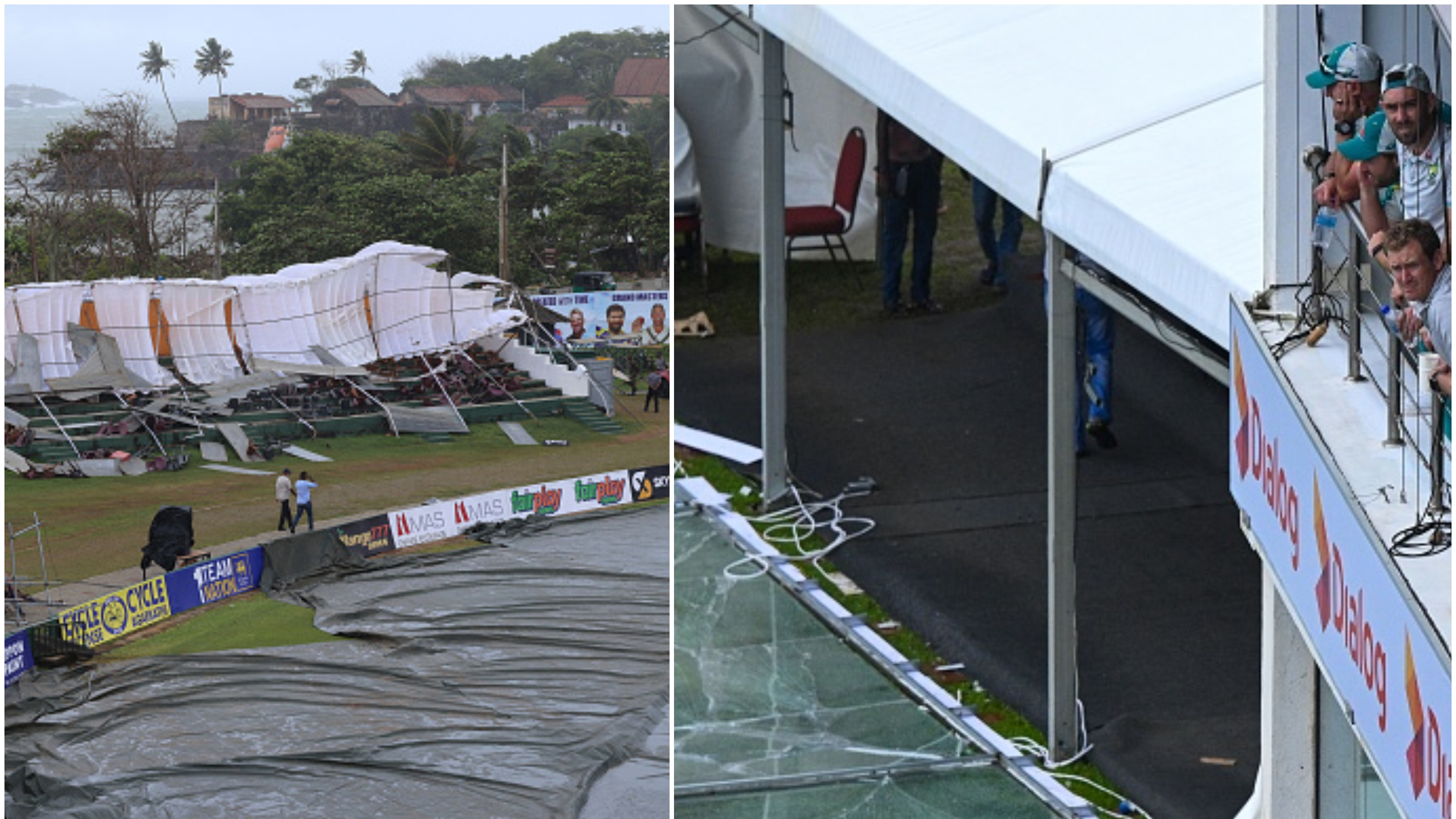 SL v AUS 2022: WATCH – Makeshift stand collapses, glass panel falls as inclement weather causes havoc at Galle