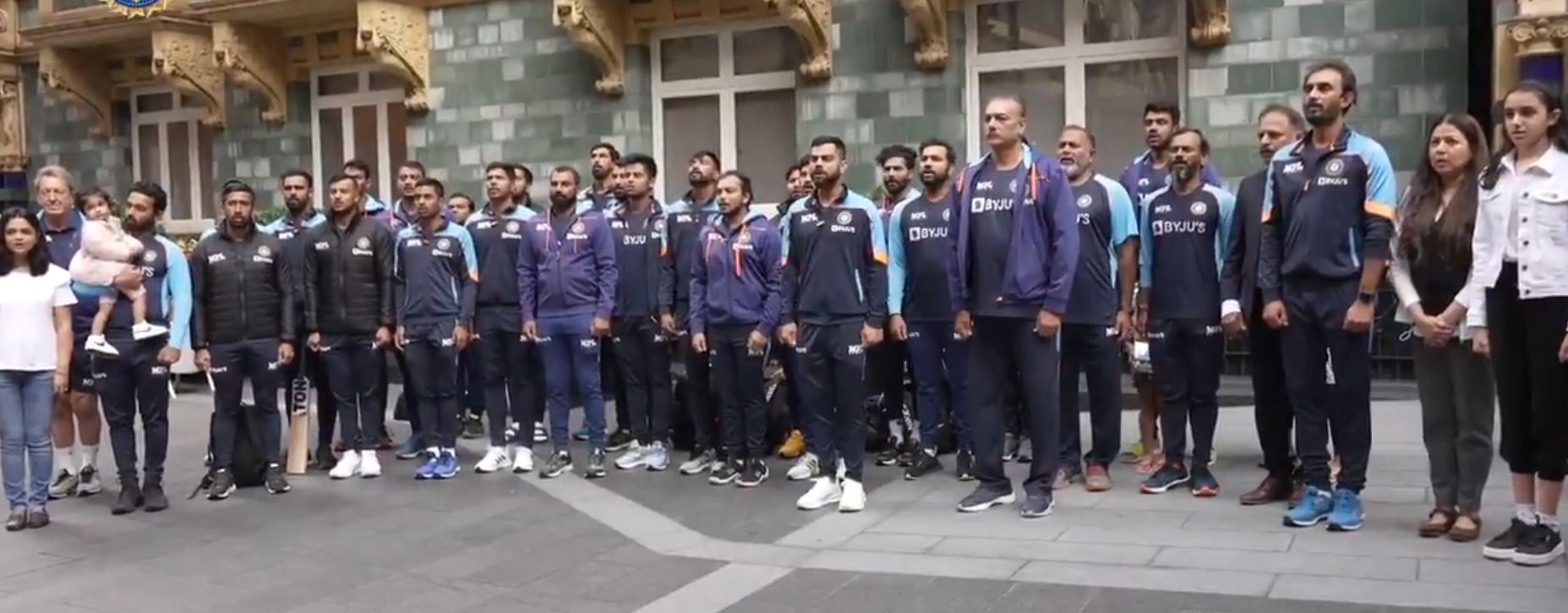 The Indian team members singing the national anthem in London | BCCI Twitter