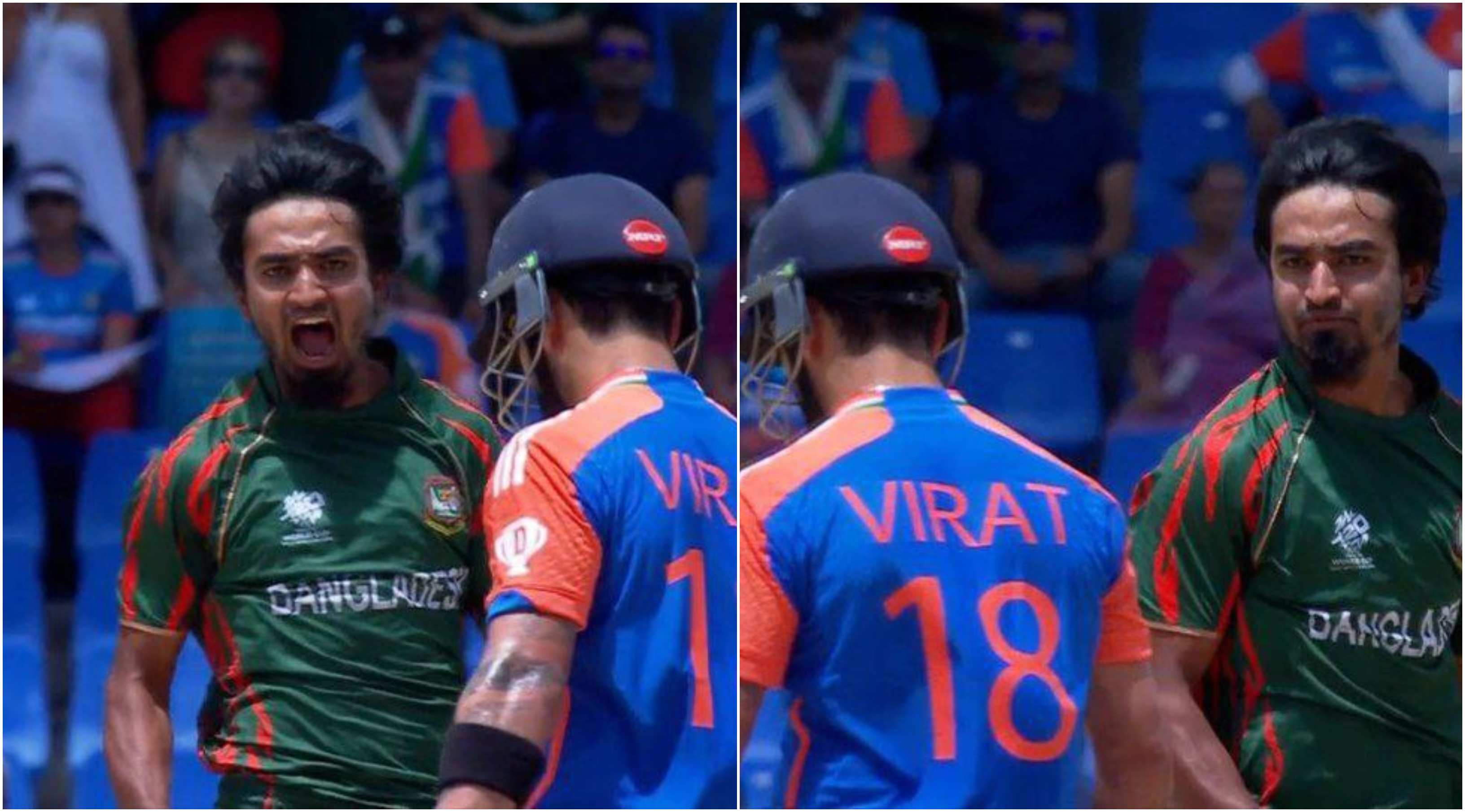 Tanzim Hasan Sakib giving a fiery send-off to Virat Kohli | ICC/Screengrab