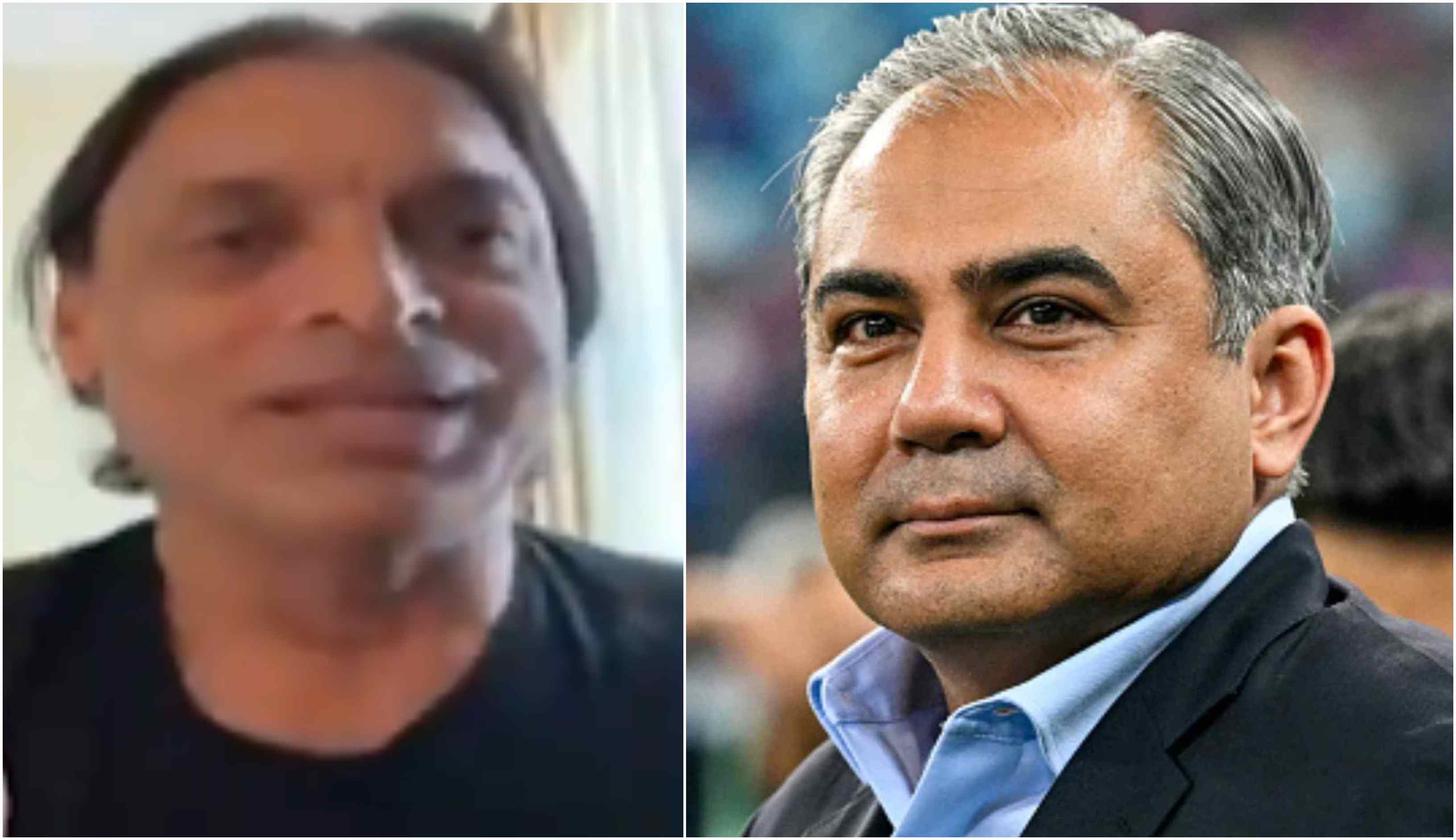 Shoaib Akhtar and Mohsin Naqvi | ARY News/Getty