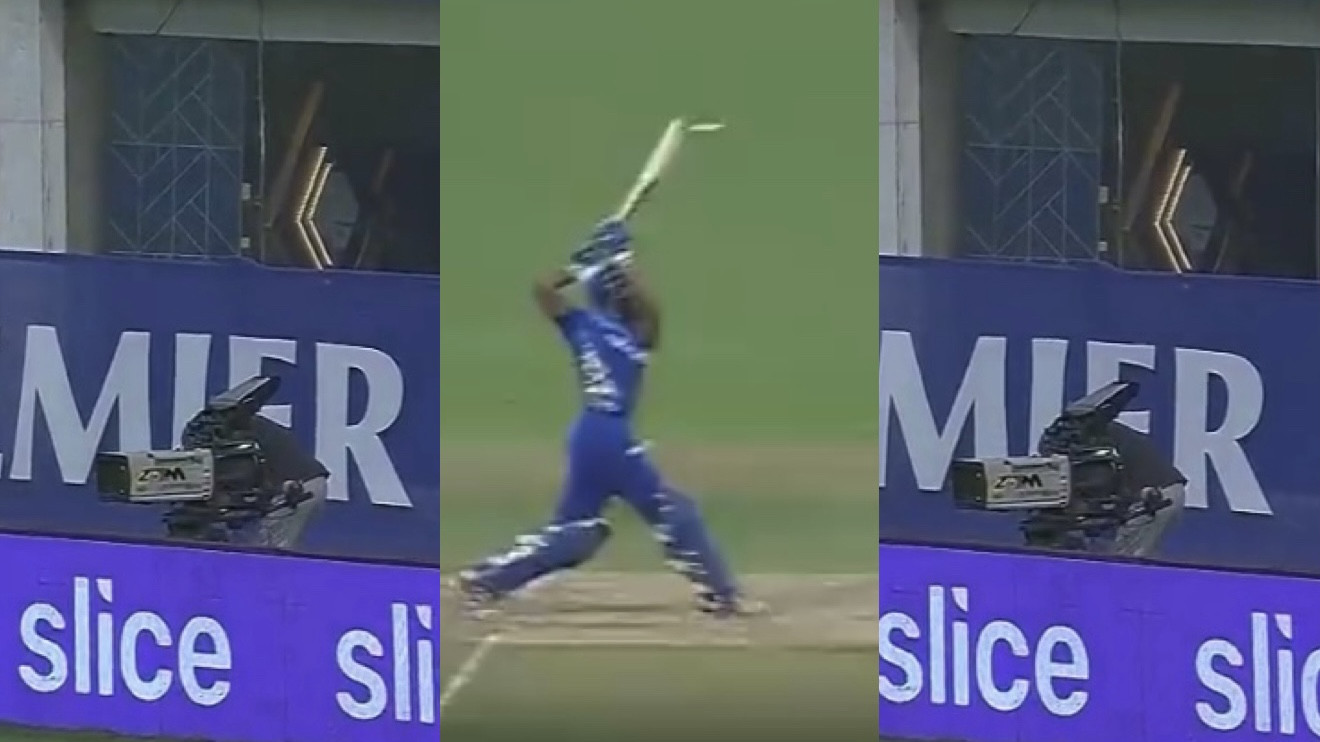 IPL 2022: WATCH - MI's Tilak Varma's six hits cameraman on head during clash against RR