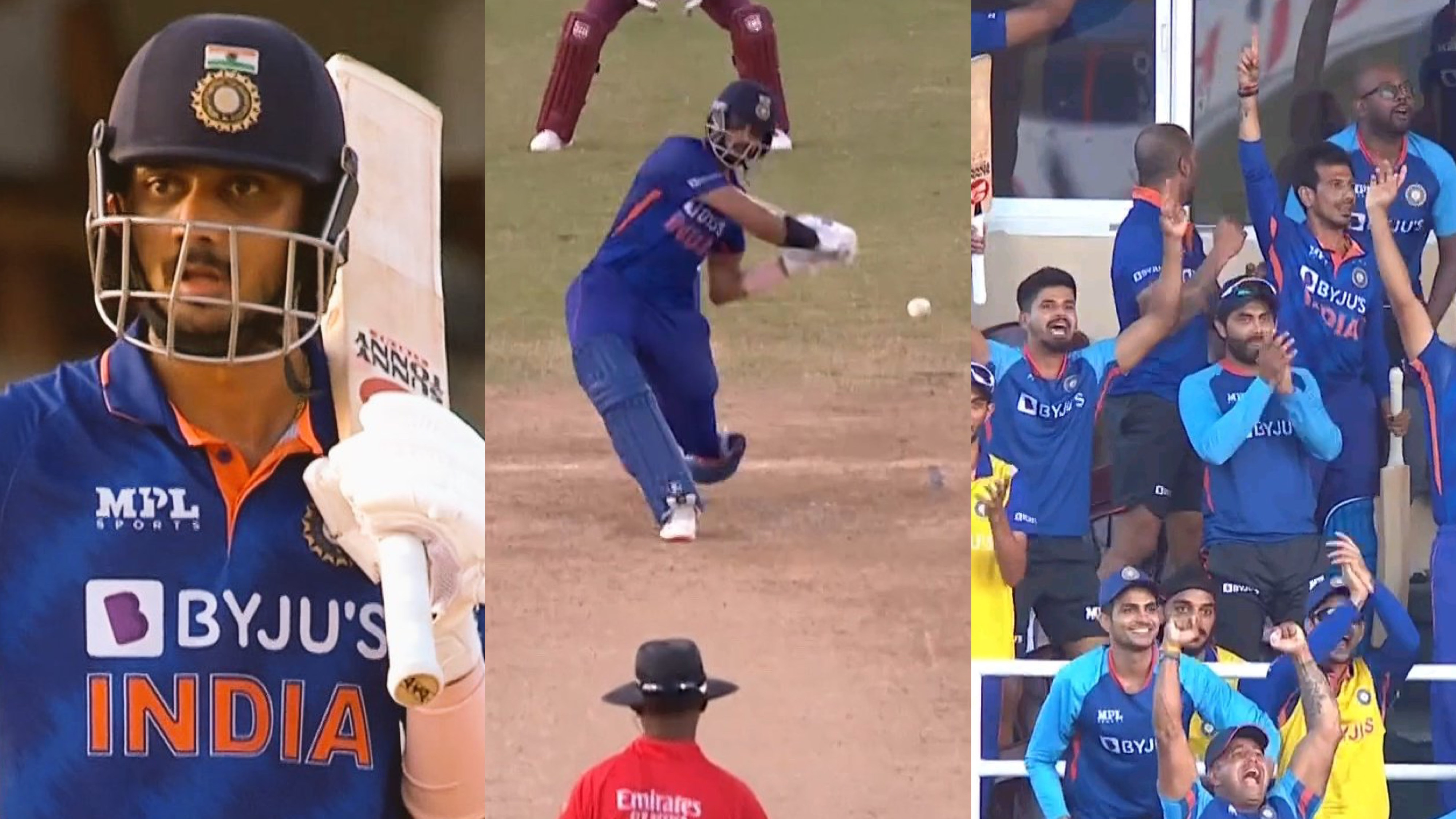 WI v IND 2022: WATCH - Akshar Patel finishes it off with a six; Team India reacts in jubilation after series win