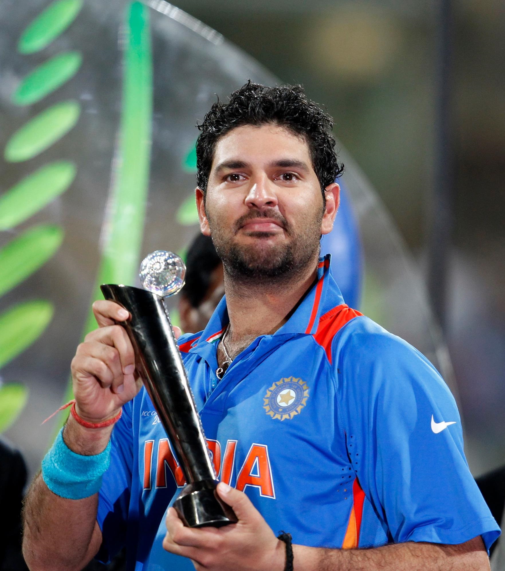 Yuvraj Singh with his 2011 WC Man of the Tournament trophy | Getty