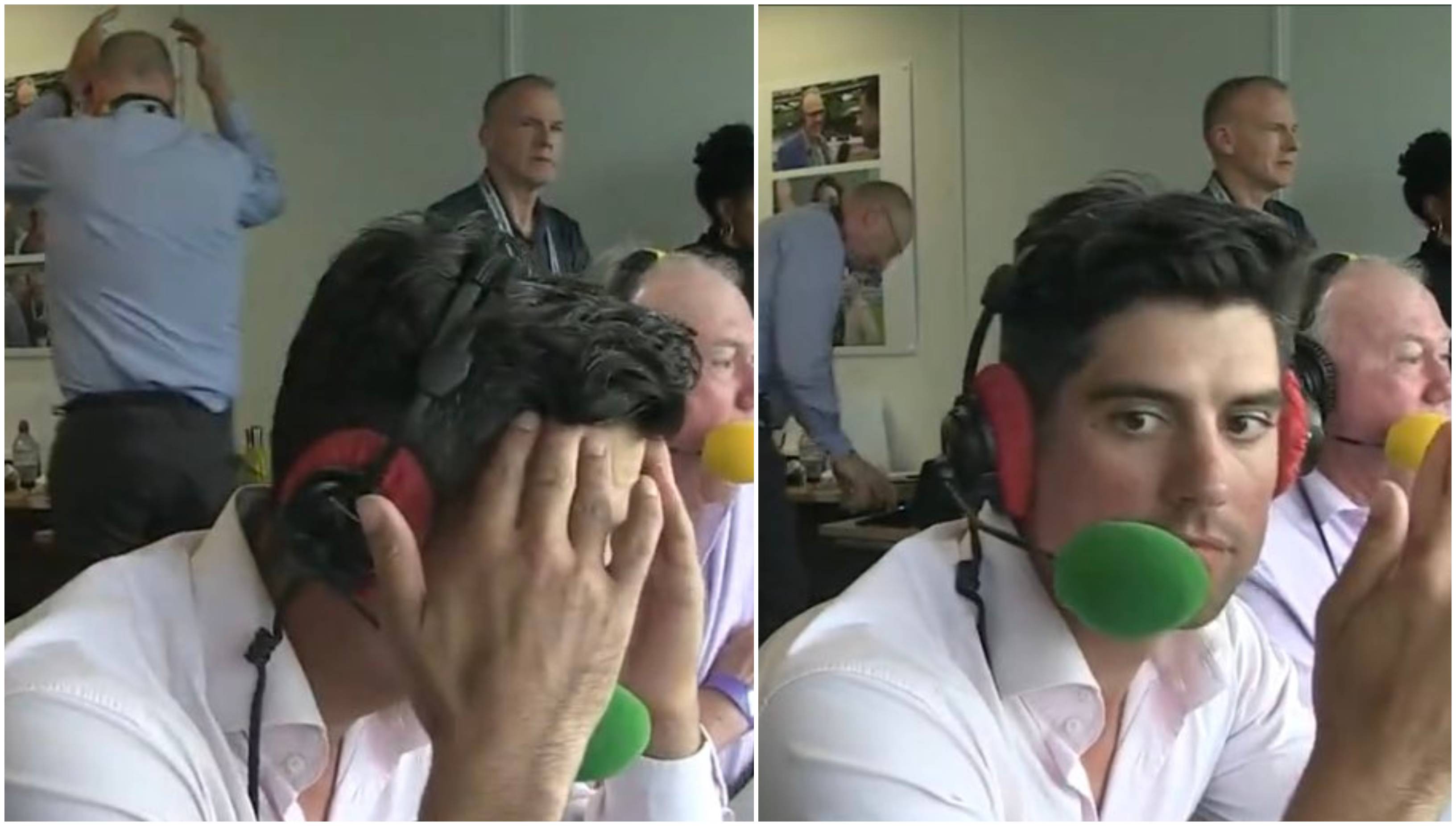 Alastair Cook had his hands on his head in the commentary box | Screengrab