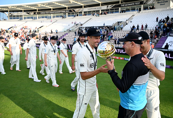 New Zealand players and Gary Stead with ICC Test Championship Mace | Getty Images