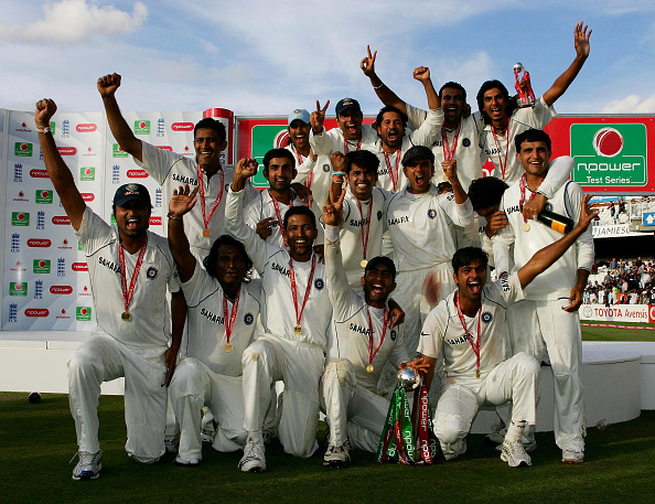 Indian team after winning the Test series in England in 2007 | Getty