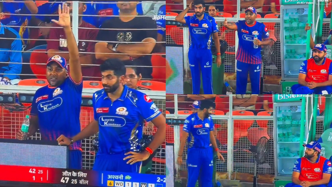 IPL 2025: WATCH- Jasprit Bumrah, amused by Jayawardena’s animated gesturing, looks at Rohit Sharma