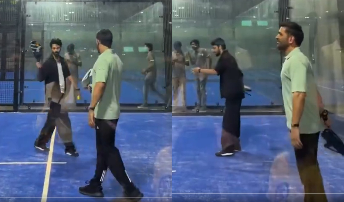 MS Dhoni and Anirudh Ravichander playing padel at Dhoni's facility | X