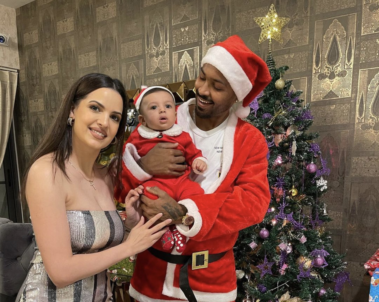 Hardik Pandya with wife Natasa and son Agastya