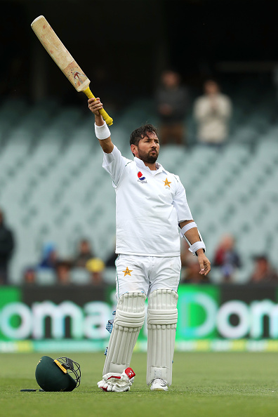 Yasir Shah celebrating his Test century at Adelaide Oval | Getty
