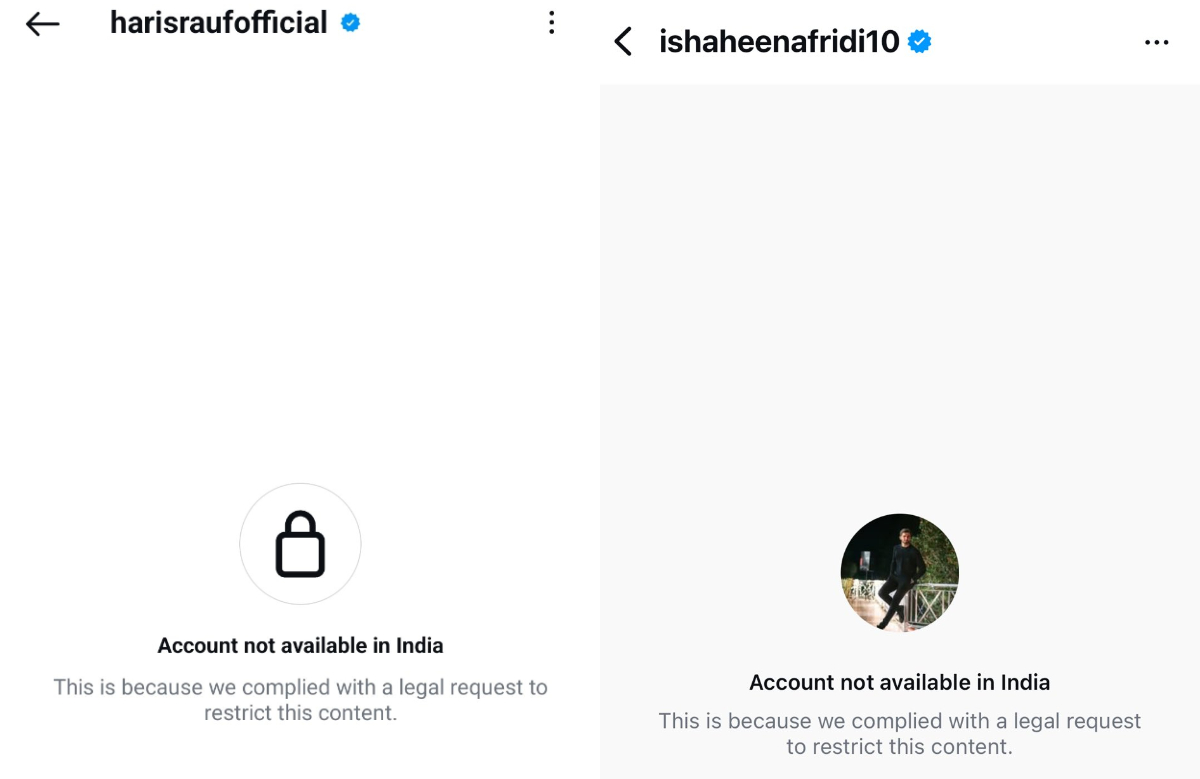 Shaheen Afridi, Haris Rauf and many more cricketers Insta accounts are banned in India | X